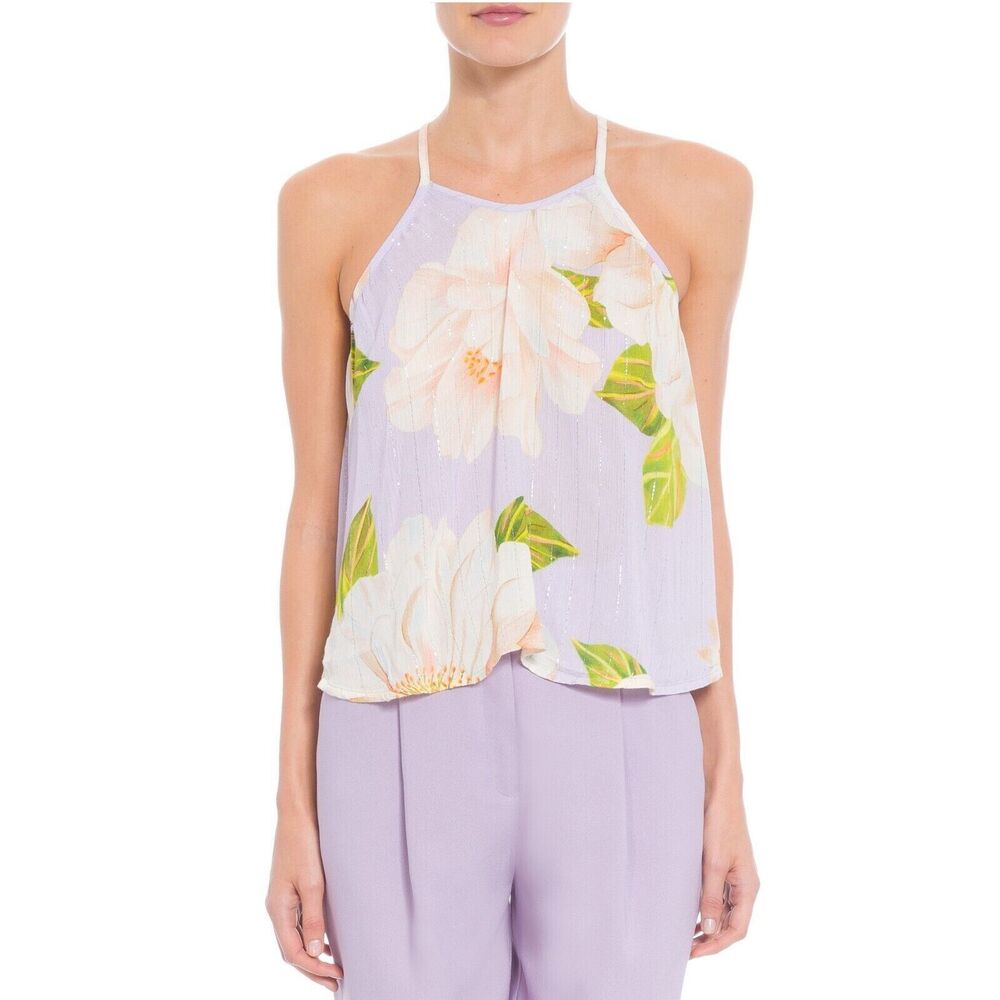 Farm Rio Anthropologie Swing Tank Cami Blouse Top Floral Shimmer M 286055